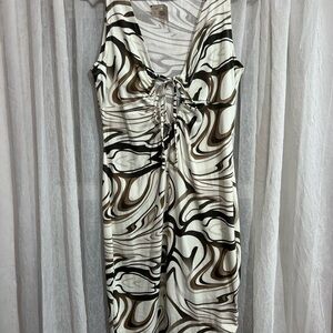 Papaya Brown and White Abstract Midi Dress